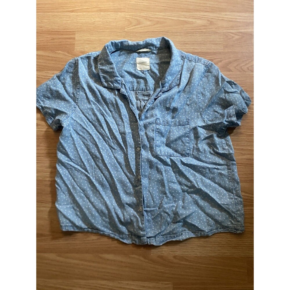 Harper Heritage Button Down Chambray Heart Collard Shirt Womens Medium
